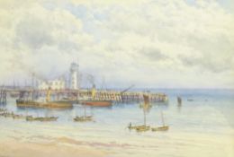 George Fall (British 1848-1925): Scarborough Lighthouse with Paddle-Steamers and Fishing Boats on