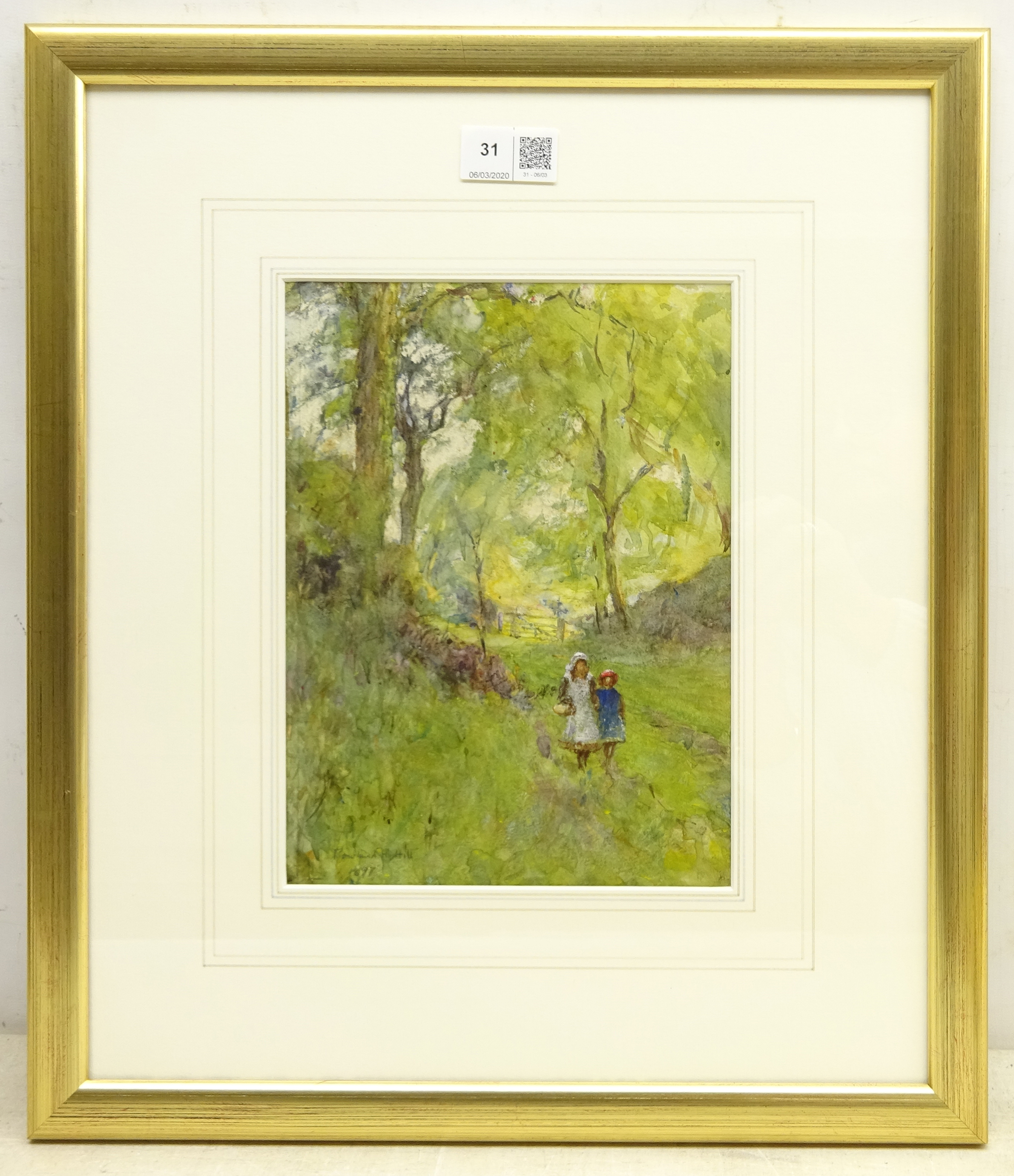 Rowland Henry Hill (Staithes Group 1873-1952): Children on Wooded Path, - Image 2 of 2