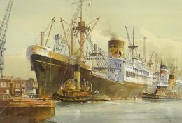 Colin Verity RSMA (British 1924-2011): 'T S S Gothic' - Berthing in the King George Dock Hull in