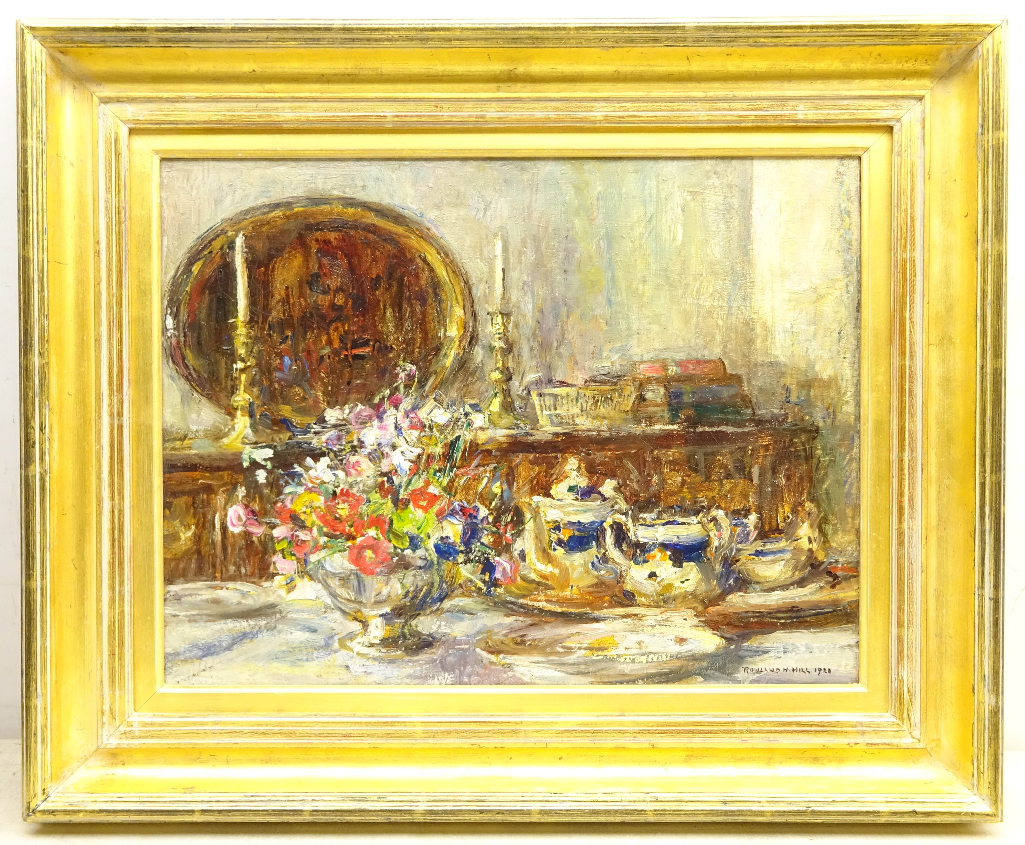 Rowland Henry Hill (Staithes Group 1873-1952): Still Life with Flowers and Teaware, - Image 2 of 2