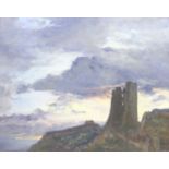 Neil Tyler (British 1945-): Dawn over Scarborough Castle,