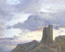 Neil Tyler (British 1945-): Dawn over Scarborough Castle,