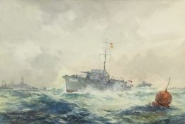 Frank Henry Mason (Staithes Group 1875-1965): 'Royal Navy ML49 on patrol off Coquet Island