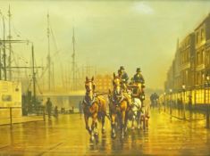 Gerald Isom (British 1945-): Horse and Carriage on the Dockside,