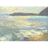 English Impressionist School (Early 20th century): Waves Breaking at Sunset