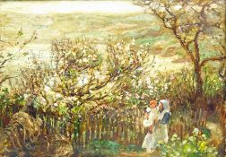 Frederic William Jackson (Staithes Group 1859-1918): Mother and Child in Spring Blossom at Runswick