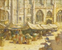 Lionel Townsend Crawshaw (Staithes Group 1864-1949): Market by Rouen Cathedral,