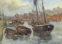 Joseph Richard Bagshawe (Staithes Group 1870-1909): Steam and Sail Boats in Whitby Harbour,