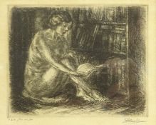 John Sloan (USA 1871-1951): 'Nude by Bookcase', proof etching signed in pencil,