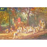 Geoffrey Mortimer (British 1896-1986): Riding to Hounds through Woodland,