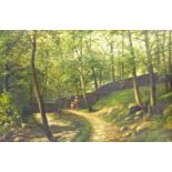 After John Atkinson Grimshaw (1836-1893): Figures on a Woodland Path,