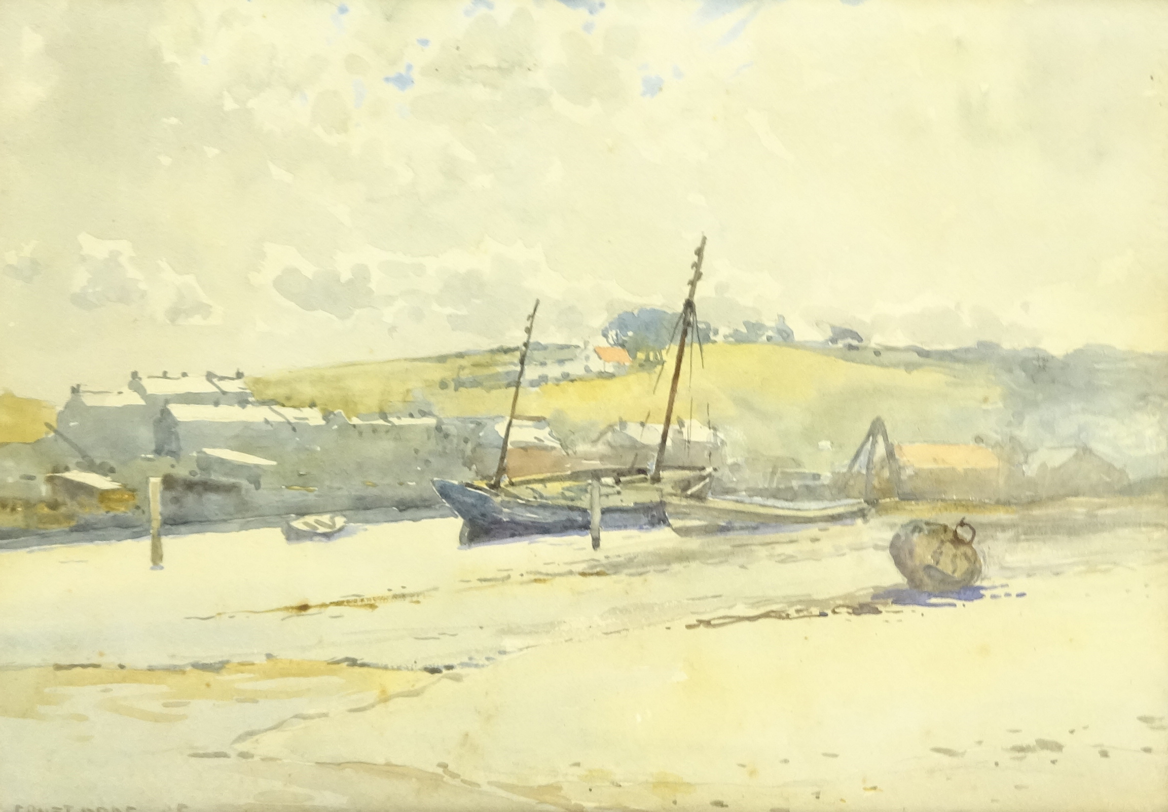 Ernest Dade (Staithes Group 1868-1935): Estuary Scene at Low Tide, watercolour signed and dated '95,