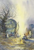 John Freeman (British 1942-): Gypsy Encampment, watercolour signed and dated '90,