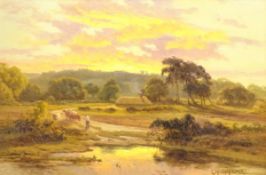 Edward Henry Holder (British 1847-1922): Driving Cattle home at Sunset,