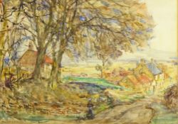 Rowland Henry Hill (Staithes Group 1873-1952): View down Ellerby Bank to the Inn,