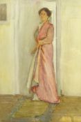 Henry Silkstone Hopwood (Staithes Group 1860-1914): Lady in Pink, watercolour signed and dated 1908,