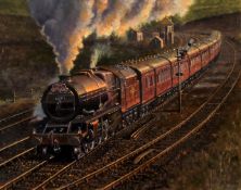 Robert Nixon (British 1955-): Royal Scot Locomotive at Full Steam,