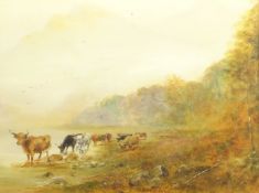 Harry Davis (British 1885-1970): Highland Cattle Watering,