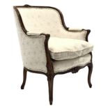 French walnut framed upholstered armchair,