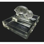Lalique rectangular glass pin tray mounted with a frosted model of a Ram,