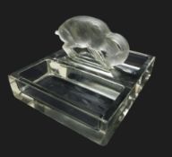 Lalique rectangular glass pin tray mounted with a frosted model of a Ram,