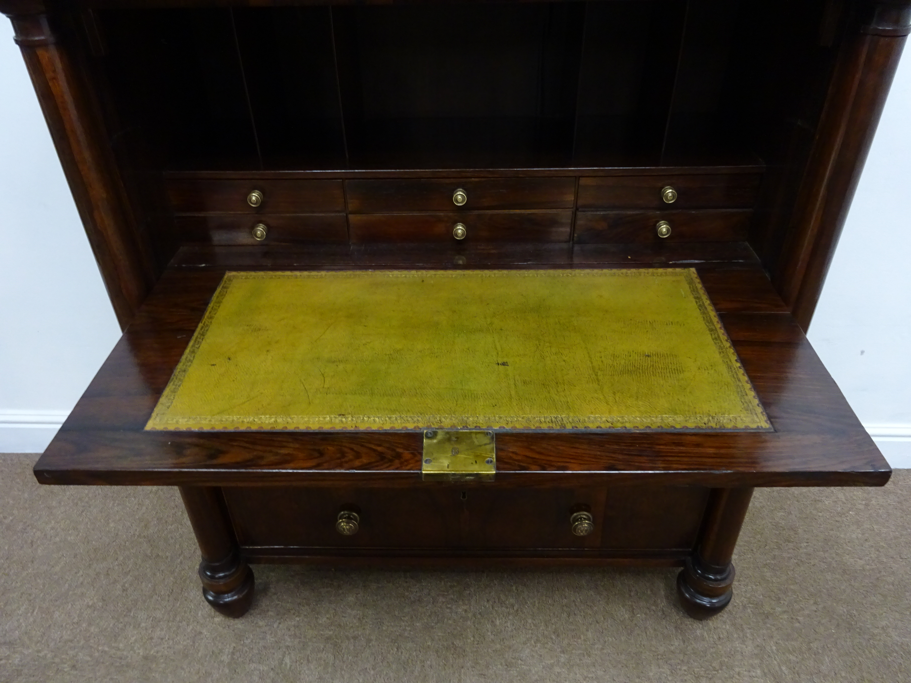 Regency rosewood secretaire cabinet, with brass galleried top and two brass grilled doors, - Image 7 of 7