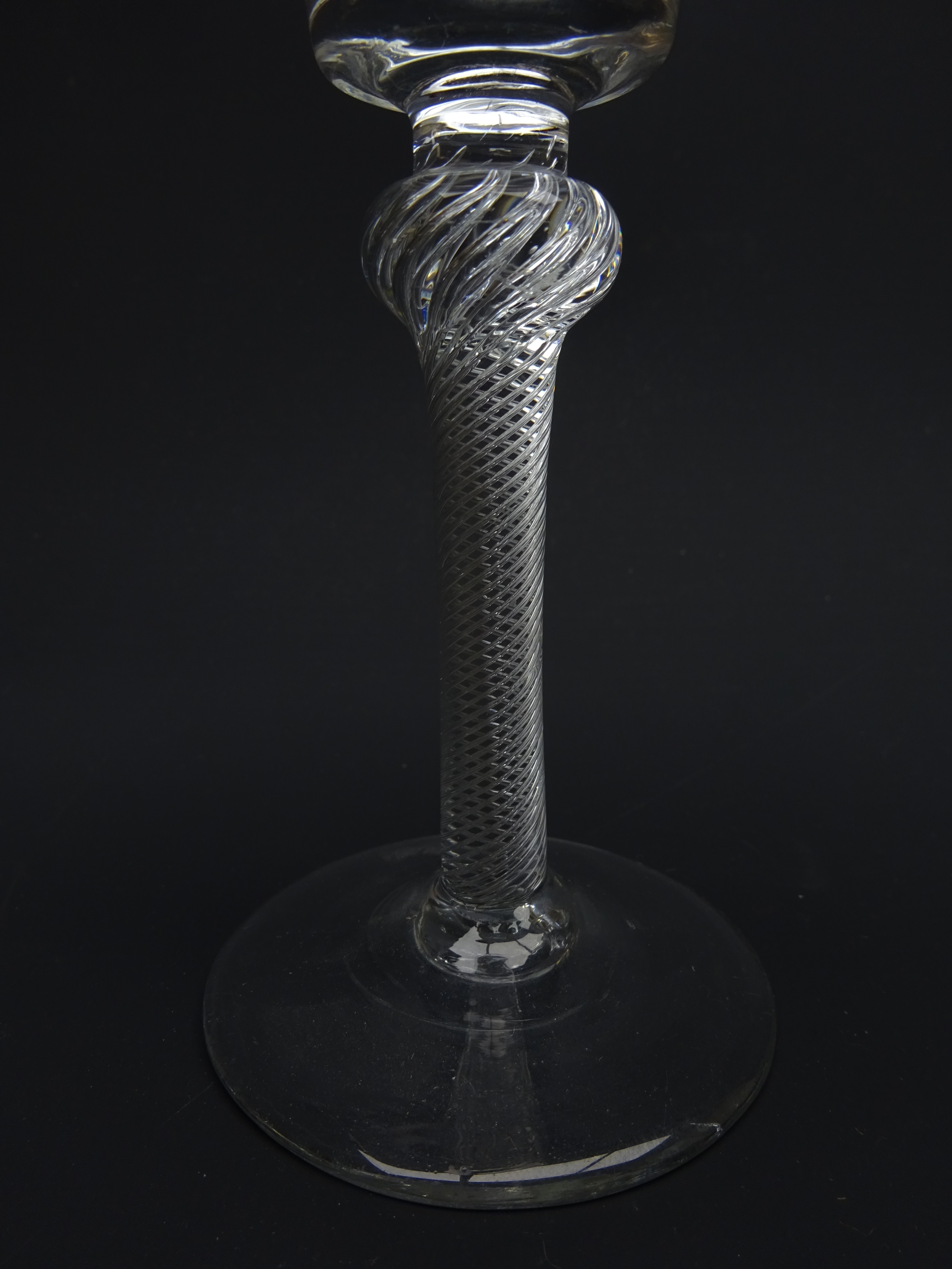 Georgian wine glass, bucket shaped bowl above a knopped air twist stem on conical foot, H15. - Image 6 of 7