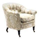 19th century tub chair with curved buttoned back,