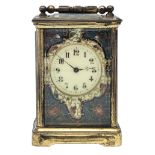 Small 19th century French brass and champleve enamel carriage time piece, with cream Arabic dial,
