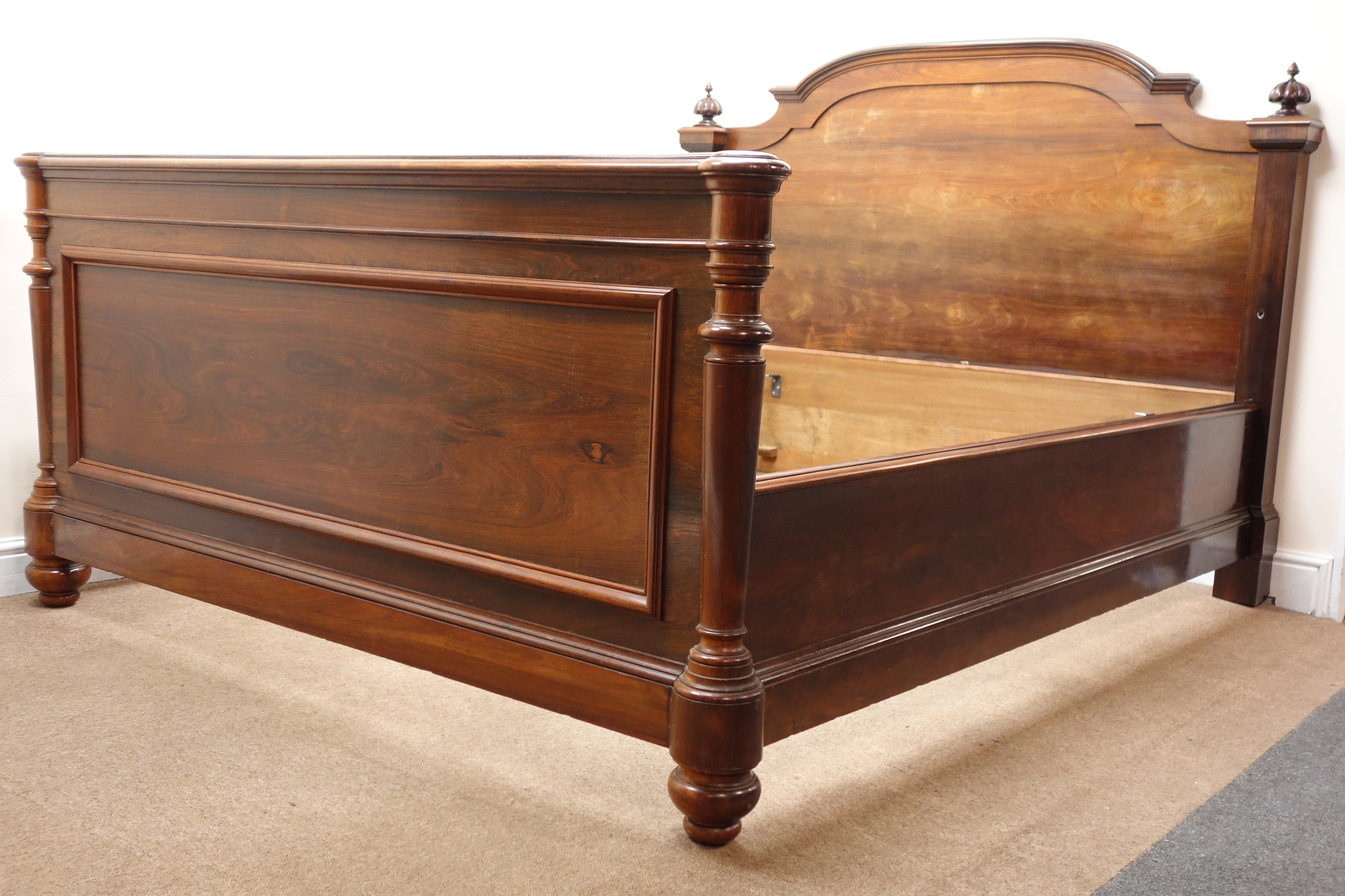 19th century French rosewood double bed stead, the stepped arched headboard with lobed finials, - Image 2 of 9