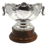 Silver rose bowl trophy embossed horses head and swag decoration,