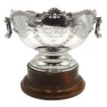 Silver rose bowl trophy embossed horses head and swag decoration,