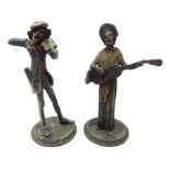 Pair 19th century painted spelter candlesticks after Francois George,
