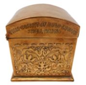 William Henry Mawson for Keswick Home Industries embossed copper tea caddy,