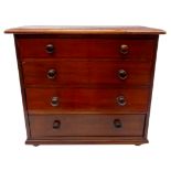 Victorian mahogany miniature chest of drawers, four graduated drawers on bun feet, H35cm,