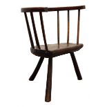 Late 18th century Welsh oak and elm primative stick back armchair,