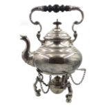 Edwardian silver tea kettle with spirit burning stand,