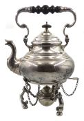 Edwardian silver tea kettle with spirit burning stand,
