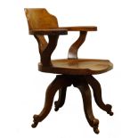 Edwardian walnut swivel office chair,