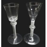 Georgian wine glass, bucket shaped bowl above a knopped air twist stem on conical foot, H15.