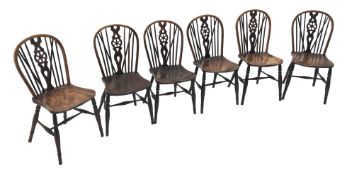 Six 19th century Thames Valley elm wheel back Windsor chairs,