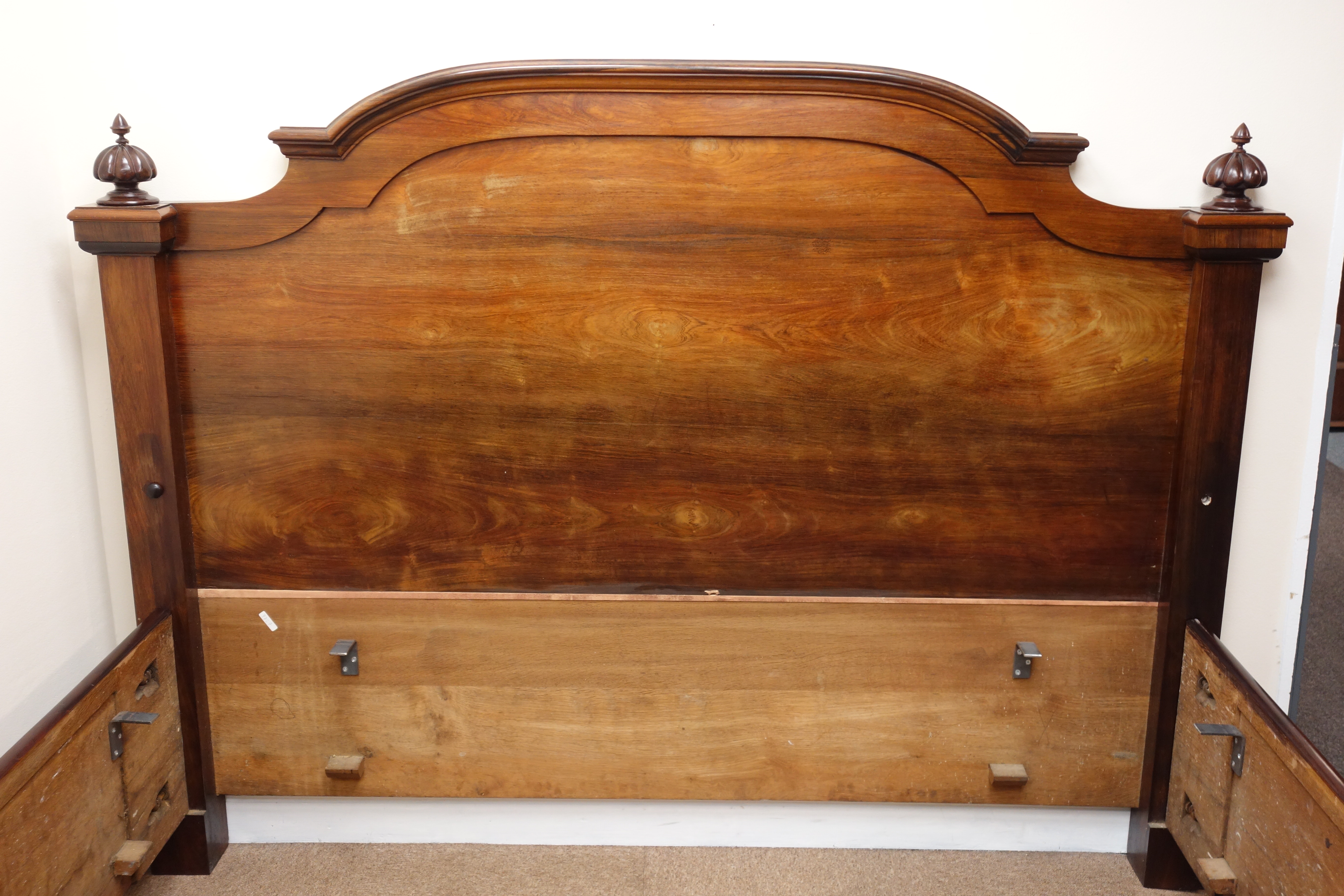 19th century French rosewood double bed stead, the stepped arched headboard with lobed finials, - Image 8 of 9