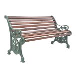 Early 20th century garden bench seat, the cast iron ends with scroll feet decorated with Thistle,