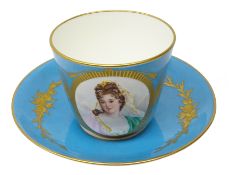 19th century Sevres cup and saucer painted with a portrait of Empress Marie-Louise on gilded