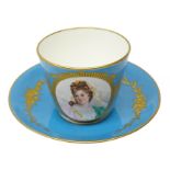 19th century Sevres cup and saucer painted with a portrait of Empress Marie-Louise on gilded