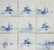 Set of ten tiles decorated with Dutch scenes, 15.5cm x 15.
