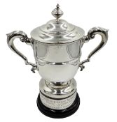 Silver twin handled lidded trophy cup by William Hutton & Sons Ltd, Sheffield 1921,