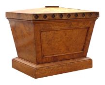 19th century burr wood sarcophacus shaped wine cooler with lead fitted interior,