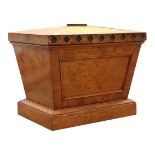 19th century burr wood sarcophacus shaped wine cooler with lead fitted interior,