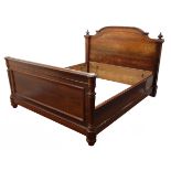 19th century French rosewood double bed stead, the stepped arched headboard with lobed finials,